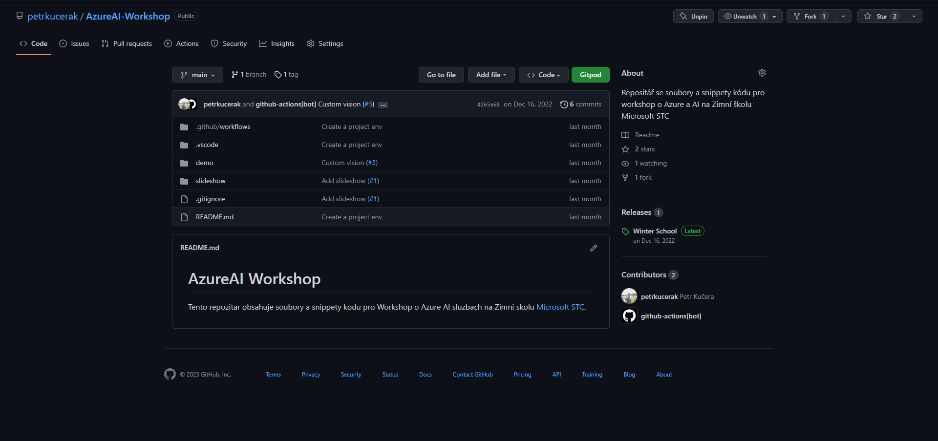 screenshot repositáře na GitHubu